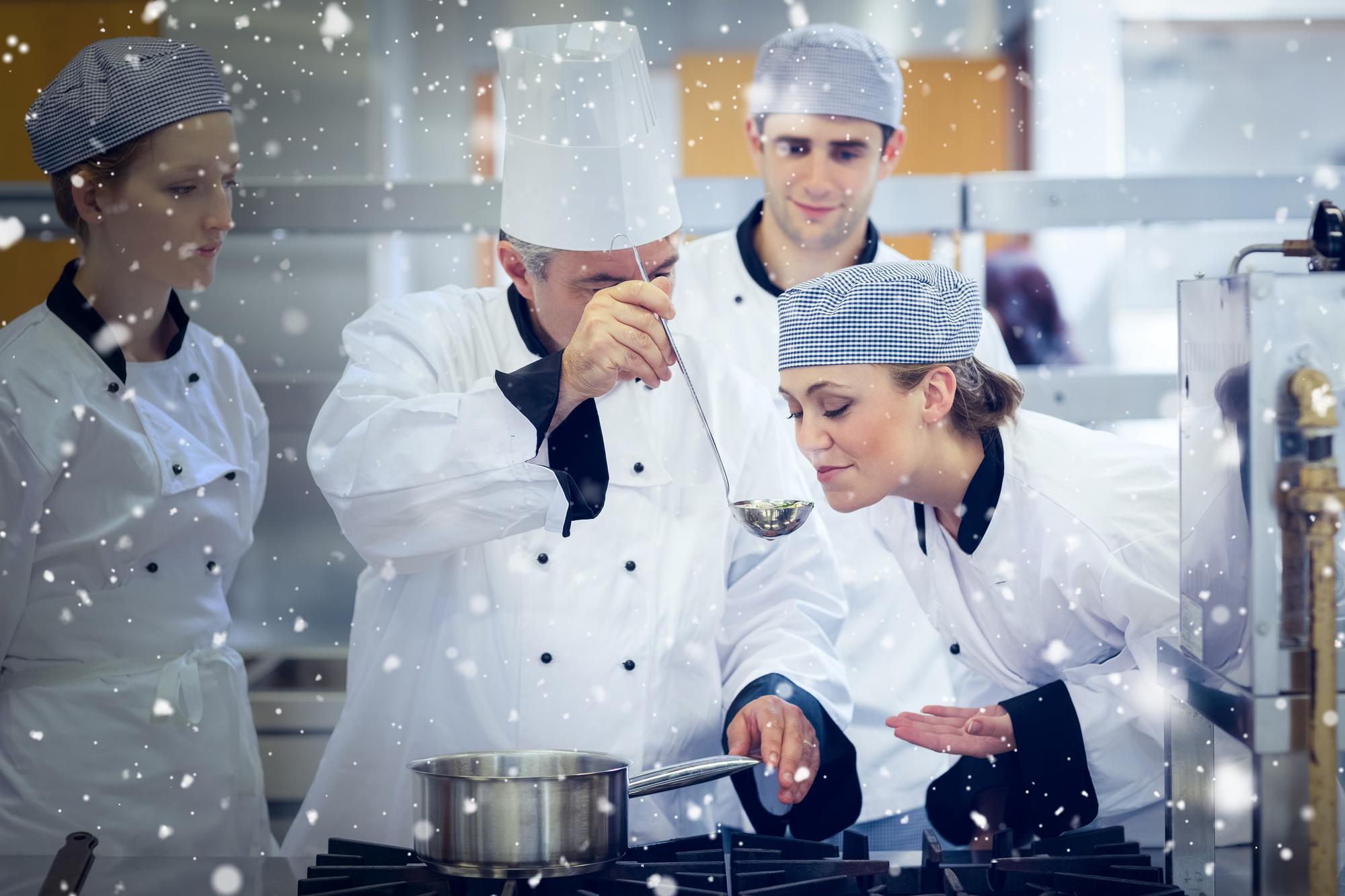 modern test kitchen with chefs and equipment