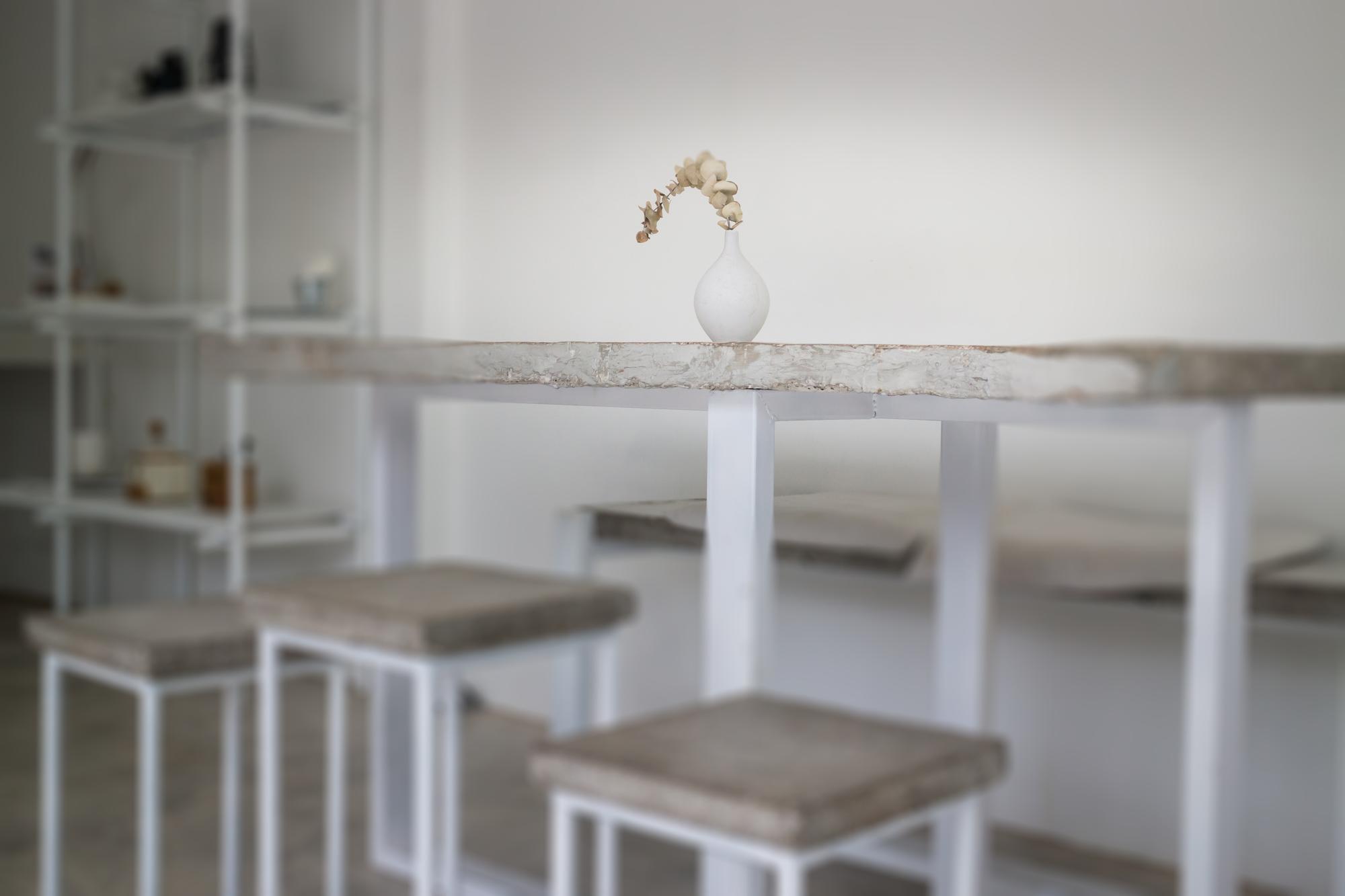 studio entrance and workshop table