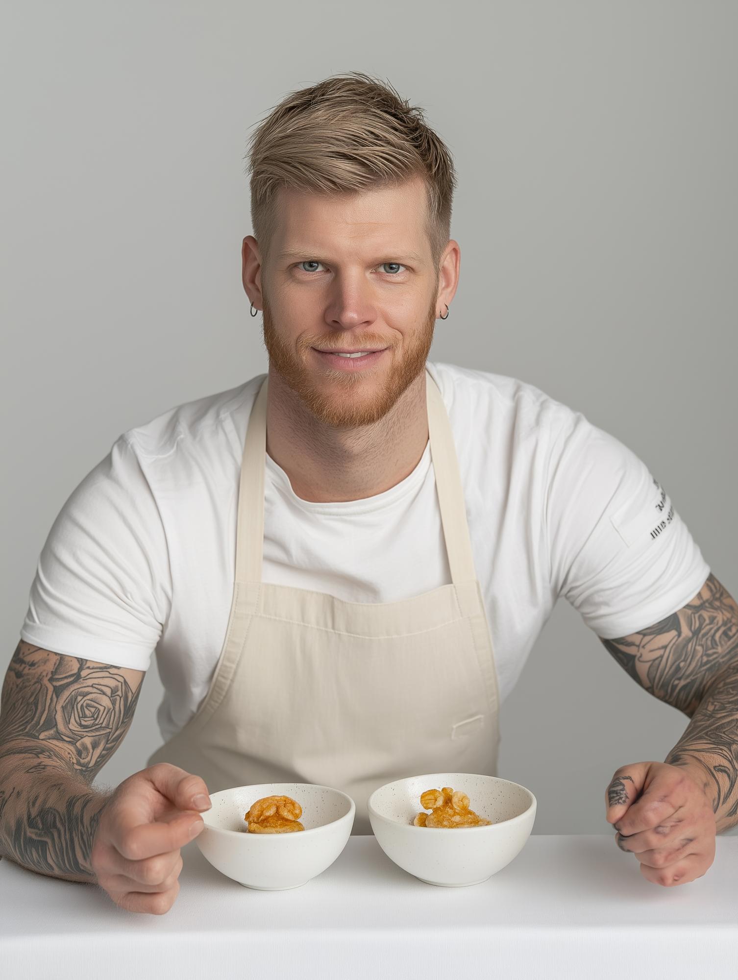 head chef portrait in test kitchen
